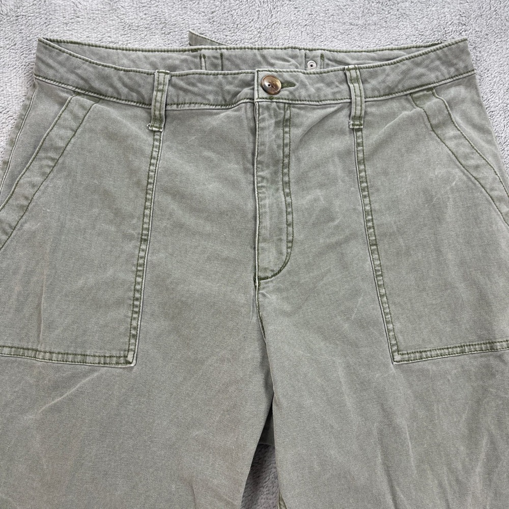 Old Navy Pants Women 14 Green Utility Carpenter High Waisted Cinch Back Canvas - Picture 2 of 16